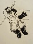 3:4 absurd_res anthro bodysuit bovid bulge caprine clothing featureless_crotch gesture hi_res laid_back looking_at_viewer male mammal monochrome olddustt permanent_smile sheep sheepsuit simple_background skinsuit smile solo tail tight_clothing traditional_media_(artwork) visor_eyes waving waving_at_viewer