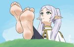 5_toes barefoot clothed clothing ear_piercing elf feet feeteraco female foot_fetish foot_focus frieren frieren_beyond_journey's_end hi_res humanoid humanoid_pointy_ears not_furry piercing pointy_ears soles solo toes