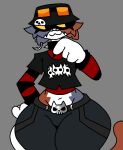 2026 :3 anthro bandage bandage_on_face bandage_on_nose big_hands breasts calico_cat clothing collar digital_drawing_(artwork) digital_media_(artwork) domestic_cat ear_piercing ears_down epic_games eyelashes eyewear felid feline felis female female_anthro fortnite fur graphic_shirt hand_on_hip hat headgear headwear huge_hips iluhuy2015 looking_away mammal meow_skulls metalhead_meow_skulls multicolored_body multicolored_fur nails navel notched_ear orange_body orange_fur pattern_clothing piercing pivoted_ears purple_body purple_fur sharp_nails small_breasts smile solo striped_clothing striped_sleeves stripes sunglasses tail thick_thighs white_body white_fur wide_hips yellow_eyes