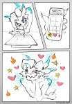 anthro comic drawing_(action) female fire heart_eyes heart_symbol hi_res kobold looking_at_viewer phone_screen phone_view scalie sequence sitting solo star stirren stirren_(stirren)