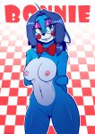 2025 annabelle_(modernyasha) anthro areola big_breasts big_glasses black_nose blue_body blue_hair blush bow_tie bow_tie_only breasts character_name checkered checkered_background clitoral_hood clitoris cosplay countershade_face countershade_snout countershade_torso countershading curvy_figure eyebrow_through_hair eyebrows eyelashes eyewear female five_nights_at_freddy's five_nights_at_freddy's_2 genitals glasses glistening glistening_areola glistening_body glistening_eyelids glistening_hair glistening_nose green_eyes hair hands_behind_back hi_res hourglass_figure lagomorph leporid mammal modernyasha mostly_nude navel nude pattern_background pigtails pink_eyelids rabbit red_bow_tie scottgames short_ears shy_smile simple_background snout solo text thick_thighs toy_bonnie_(fnaf) translucent translucent_hair vulva white_breasts white_torso