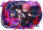  2boys akatsuki_uniform black_coat black_hair black_nails brown_eyes coat doll_joints joints looking_at_viewer male_focus marionette multiple_boys naruto_(series) naruto_shippuuden naruto_shippuuden:_ultimate_ninja_blazing official_art open-toe_boots print_coat puppet red_hair sasori_(naruto) short_hair third_kazekage 