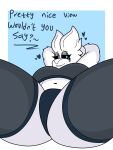 3:4 absurd_res amelia_(endrslendr) anthro blue_eyes breasts clothed clothing digital_media_(artwork) dragon enderbendr english_text eyeshadow female fur generation_5_pokemon hair hi_res legendary_pokemon looking_at_viewer lying makeup mammal mythological_creature mythological_scalie mythology nintendo on_back pokemon pokemon_(species) reshiram scalie simple_background solo spread_legs spreading text thick_thighs white_body white_fur