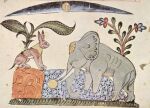 1354 14th_century ancient_art brown_body brown_fur duo elephant elephantid english_description feral fur grey_body grey_skin hare hi_res illuminated_manuscript kalila_wa_dimna lagomorph leporid long_ears male mammal moon outside partially_submerged plant pond proboscidean royalty sitting standing_in_water tail the_elephant_king_(kalila_wa_dimna) traditional_media_(artwork) tusks unknown_artist water