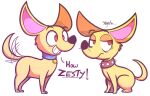 2013 black_nose blue_collar brown_collar canid canine canis chihuahua collar cuddlesworth domestic_dog duo feral fur hasbro male mammal mistermarkers pink_inner_ear pointy_ears pound_puppies pound_puppies_(2010) prick_ears red_eyes squirt_(pound_puppies) tail tail_motion tailwag tan_body tan_fur toy_dog