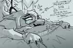 ambiguous_penetration armor ass_up bdsm bed bondage bound canid canine canis clothing collar female from_behind_position fur furniture gauntlets gloves grey_body grey_fur handwear heart_eyes heart_symbol hi_res leapfrog_position leash lyapotisha male male/female mammal monochrome on_bed open_mouth penetration sex simple_background smile solo space_helmet tail text vambrace wolf