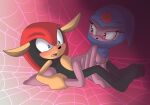 6_arms angelofhapiness arachnid archie_comics armadillo arthropod blue_eyes blush breasts bride_of_the_endless_reach duo eyelashes female leg_grab male male/female mammal mask mighty_the_armadillo multi_arm multi_limb open_mouth sega sitting sitting_on_another sonic_the_hedgehog_(archie) sonic_the_hedgehog_(comics) sonic_the_hedgehog_(series) spider spider_web xenarthran