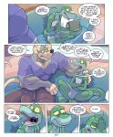 2026 4_fingers 4_toes abs anole anthro anti_dev bag balls_outline barefoot big_bulge big_feet black_nose blockage_(layout) blue_clothing blue_shirt blue_tank_top blue_topwear bodily_fluids border bottomwear buckteeth bulge bulge_size_difference claws clothed clothed_anthro clothed_male clothing colored comic countershade_face countershading crossed_legs detailed_bulge dialogue digital_drawing_(artwork) digital_media_(artwork) duo english_text feet fingernails fingers five_frame_image fully_clothed fur furniture genital_outline green_body green_eyes green_skin grey_body grey_bottomwear grey_clothing grey_fur grey_shorts hi_res holding_photo huge_bulge inside jim_rat larger_anthro larger_male lgbt_pride lightened_palms lightened_soles living_room lizard looking_at_another looking_at_object looking_at_photo lucas_kowalski_(anti_dev) male male/male mammal murid murine muscular muscular_anthro muscular_male nails name_drop name_in_dialogue nervous nipple_outline nipples on_sofa open_mouth pants pecs penis_outline photo pointing_at_photo pointy_speech_bubble pride_colors purple_clothing purple_shirt purple_t-shirt purple_topwear rat reptile rodent scalie shaded shirt shocked shorts sitting sitting_on_sofa size_difference slim slim_anthro slim_male smaller_anthro smaller_male sofa soles speech_bubble sweat t-shirt tan_body tan_nipples tan_skin tank_top teeth text toe_claws toenails toes topwear tripp_(anti_dev) v-neck white_border wide_eyed yellow_sclera