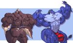 2026 abs anthro back_muscles barazoku biceps big_muscles black_hair brown_body brown_fur butt canid canine canis clothed clothing digital_media_(artwork) dragon duo fittz flexing forearm_muscles front_view fur hair half_naked hi_res horn huge_muscles hyper hyper_muscles jockstrap male mammal muscular muscular_anthro muscular_male mythological_creature mythological_scalie mythology nipples pecs pose psych_hydra purple_body rear_view remert reptile scalie smile tail tail_tuft tan_body tan_fur thong triceps tuft underwear wolf