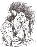  age_difference bara bardock dragon_ball_z father_and_son long_hair male male_focus monochrome muscle raditz yaoi 