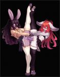 2026 4_toes absurd_res anthro anthro_on_anthro avian barefoot beak big_ears biped bird black_background blush bodily_fluids bottomless bottomwear breasts claws clothed clothed_anthro clothed_female clothing countershading cyberkaps dark_hair digital_drawing_(artwork) digital_media_(artwork) dildo double_dildo duo eye_through_hair eyebrow_through_hair eyebrows feet female female/female fingers flexible frilly frilly_clothing fur garter_straps genital_fluids genitals gradient_hair grey_body grey_fur hair hair_between_eyes hand_holding hi_res hybrid lagomorph leg_markings legwear leporid mammal markings naili_(cyberkaps) one_leg_up pawpads purple_body purple_eyes purple_fur rabbit rabbit_ears raised_leg red_hair risa_(cyberkaps) sex_toy sharing_sex_toy shirt simple_background skirt smile splits spread_legs spreading standing stockings teeth toes tongue topwear translucent translucent_hair vaginal_fluids vertical_splits vulva