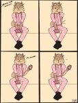 absurd_res anthro blush brown_body brown_fur canid canine canis cellphone clothing colored comic crossed_legs dialogue digital_drawing_(artwork) digital_media_(artwork) domestic_dog electronics fetch_(fortnite) fur hi_res hidden_sex_toy male mammal phone pink_clothing pomeranian simple_background sitting sketch smile solo spitz stealth_masturbation styxyesrenegade tail tan_body tan_fur