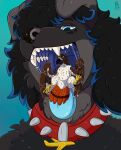 aircraft airplane anthro avian bird bird_dog black_body black_fur black_hair blue_body blue_eyes blue_fur blue_mouth bodily_fluids brown_body brown_fur canid canine canis chip_(slippychippy) collar domestic_dog dripping duo feral fur hair hi_res hunting_dog imminent_vore kazumiaure labrador lorenzothedog male male/male mammal mawplay mottled mottled_nose mouth_play mouth_shot open_mouth red_collar retriever saliva saliva_drip saliva_on_face saliva_on_foot saliva_on_tongue saliva_string teasing teeth vehicle vore white_body white_fur