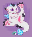absurd_res animal_genitalia anthro anus blush bodily_fluids bungo_(teamfight_tactics) butt claws dragon ears_back erection feet flower_tail fur genital_fluids genital_slit genitals hi_res hindpaw horn league_of_legends looking_at_self looking_down male mythological_creature mythological_scalie mythology pawpads paws penis pivoted_ears raised_leg riot_games scalie slit_penis slumberpup solo spread_legs spreading tail teamfight_tactics tencent tuft white_body white_fur wings