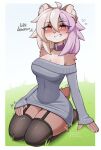 absurd_res anthro breasts choker clothing domestic_ferret dun_dun english_text female fur hair heart_symbol hi_res jewelry legwear looking_at_viewer mammal medium_breasts multicolored_body multicolored_fur multicolored_hair mustelid musteline necklace red_eyes small_waist smile smiling_at_viewer solo stockings sweater tail text thick_thighs topwear true_musteline tuma_tt two_tone_body two_tone_fur two_tone_hair weasel wide_hips