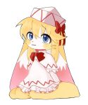 5:6 anthro blonde_hair blue_eyes bow_tie clothed clothing female fur hair hi_res ingan0824 lagomorph leporid lily_white_(touhou) mammal multicolored_body multicolored_fur rabbit rabbit_ears red_bow red_bow_tie solo touhou white_body white_clothing white_fur yellow_body yellow_fur