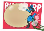 2026 air_inflation anthro belly belly_expansion belly_squish big_belly black_eyes black_inner_ear blue_body blue_ears blue_tail blush bodily_fluids border burp_cloud burping butt colored digital_media_(artwork) expansion fart fart_cloud generation_4_pokemon hand_on_belly hand_on_own_belly hi_res hose hose_in_butt hose_inflation huge_belly hyper hyper_belly hyper_inflation inflation looking_up lucario male motion_lines multicolored_body nintendo onomatopoeia open_mouth pink_tongue pokemon pokemon_(species) red_background red_mouth shaded sharp_teeth simple_background snaggle_tooth solo sound_effects squish sweat sweatdrop swelling tail tan_body teeth text tongue two_tone_body v1sage white_border