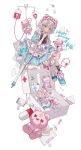  >_< 1girl absurdres animal_ears bandaged_arm bandages bandaid bandaid_hair_ornament bandaid_on_cheek bandaid_on_face bandaid_on_hand bear_ears black_socks blood blood_bag blue_dress blue_eyes blue_shoes bow chibi closed_mouth commission crutch dress english_text first_aid_kit flower frilled_sleeves frills hair_ornament hairband happy_birthday highres intravenous_drip lolita_hairband loose_socks mihuashi_commission open_mouth original papers petticoat pill pill_hair_ornament puffy_short_sleeves puffy_sleeves shi_bei shoes short_hair short_sleeves simple_background socks stethoscope stuffed_animal stuffed_toy syringe teardrop teddy_bear thigh_strap translation_request white_background white_bow white_flower white_hair white_socks 