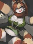 3:4 anthro big_breasts breasts clothing female hi_res leipaw looking_at_viewer lying mammal on_back panties panty_shot procyonid raccoon solo spread_legs spreading underwear
