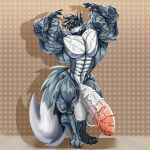 1:1 abs anthro balls biceps big_muscles big_penis black_body black_fur black_hair canid canine flaccid flexing fox fur genitals green_eyes grey_body grey_fur hair hi_res huge_muscles huge_penis hyper hyper_genitalia hyper_muscles hyper_penis looking_at_viewer male mammal multicolored_body multicolored_fur muscular muscular_arms pecs penis pose smile solo standing taiko-sihori tail thick_thighs two_tone_body two_tone_fur vein veiny_arms veiny_muscles veiny_penis