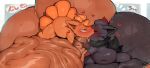 2026 balls big_balls big_penis blush bodily_fluids duo generation_1_pokemon generation_5_pokemon genitals hand_holding heart_symbol hi_res huge_balls huge_penis hyper hyper_balls hyper_genitalia hyper_penis japanese_text kissing male male/male navel nintendo onomatopoeia paws penis penis_bigger_than_body penis_bigger_than_partner pokemon pokemon_(species) semi-anthro sound_effects sweat syuro text vulpix zorua