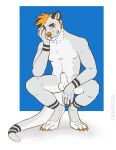 animal_genitalia anthro balls blonde_hair blue_eyes claws davias00 digital_media_(artwork) finger_claws fully_sheathed genitals hair hi_res looking_at_viewer male mammal mustelid nero_(nero.wolf) nude otter otter_tail sheath simple_background smile solo tail toe_claws
