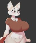 2026 anthro big_breasts blush blush_lines bottomwear breasts canid canine cheek_tuft clothing countershade_face countershade_torso countershading digital_drawing_(artwork) digital_media_(artwork) ear_piercing ears_up exqmaster eyelashes facial_tuft fany_(foxdee) female female_anthro fox fur glistening glistening_eyes hand_tattoo hi_res jewelry looking_at_breasts looking_at_own_breasts looking_at_self looking_down mammal midriff navel necklace pale_fur pants piercing ring_piercing shake_lines small_waist solo standing three-quarter_view tuft white_body white_fur wide_eyed wide_hips