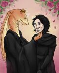 4:5 alien black_hair darth_jar_jar duo flower gungan hair human jar_jar_binks kylo_ren male male/male mammal mole_under_eye plant rose_(flower) star_wars viedzmart