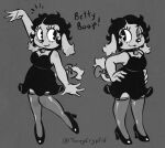 anthro betty_boop betty_boop_(series) canid canine canis clothing dog_tail domestic_dog eyelashes female footwear hi_res high_heels looking_at_viewer mammal monochrome one_eye_closed paramount_pictures shoes solo tail toonycryptid wink winking_at_viewer