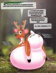 2026 animate_inanimate antlers belly big_belly big_eyes black_nose blurred_background brown_body deer deer_mike english_text fancy_blue feral hi_res horn huge_belly hybrid hyper hyper_belly inflatable living_inflatable looking_at_viewer looking_back looking_back_at_viewer mammal mike_(deer_mike) mixed_media motion_lines onomatopoeia open_mouth photo_background photography_(artwork) pink_inner_ear resting_on_belly rumbling_stomach shaking short_tail sound_effects speech_bubble squeaking tail talking_to_another text vore white_body