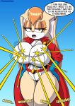 absurd_res annoyed anthro belt big_breasts bouncing_breasts breasts brown_body brown_fur brown_hair brown_nose buckteeth bullet cleavage clothed clothing coat cosplay crossover crossover_cosplay curvy_figure dc_comics ears_down english_text eyelashes female female_anthro flashpointgear fur glistening glistening_eyelids glistening_hair hair half-closed_eyes hand_on_hip hi_res huge_breasts lagomorph leporid looking_at_viewer mammal mature_female motion_lines narrowed_eyes pivoted_ears power_girl rabbit red_belt red_clothing red_coat red_topwear sega solo sonic_the_hedgehog_(series) standing superhero superhero_costume tan_body tan_fur teeth text thick_thighs topwear vanilla_the_rabbit voluptuous voluptuous_anthro voluptuous_female white_body white_fur wide_hips