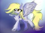 2026 4:3 abstract_background blonde_hair blonde_mane cutie_mark derpy_hooves_(mlp) digital_drawing_(artwork) digital_media_(artwork) equid equine eyelashes eyelashes_through_hair eyelashes_through_mane feathered_wings feathers female feral fluffy fluffy_chest fluffy_ears flying friendship_is_magic fur gradient_background grey_body grey_fur hair happy hasbro hi_res horse mammal mane messy_hair messy_mane my_little_pony mythological_creature mythological_equine mythology open_mouth pegasus pony silly silly_face simple_background smile solo spread_legs spreading tail text thick_eyelashes translucent translucent_hair tuft wings worny yellow_eyes yellow_tail