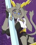 2026 anthro antlers between_breasts big_breasts blue_eyes bodysuit bovid breasts caprine choker clothing digital_drawing_(artwork) digital_media_(artwork) dream_breaker_(pseudoregalia) eyelashes face_squish felid feline female female_anthro floppy_ears fur glistening glistening_breasts glowing glowing_eyes goat gold_(metal) gold_jewelry grey_body grey_fur grey_hair hair hi_res holding_object holding_weapon horn hybrid jackalope jacket jewelry lagomorph leg_tuft leporid looking_at_viewer looking_down lop_ears mammal necklace object_between_breasts pseudoregalia pupils rabbit skinsuit sollenier solo squish sybil_(pseudoregalia) thigh_tuft tight_clothing topwear tuft unusual_pupils weapon