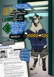blue_eyes bottomwear bovid caprine captured chamber clipboard clothing crossgender dialogue dna duo ear_piercing ear_ring english_text espionage facial_hair female feral feral_transformation gender_transformation gloves goatee handwear hi_res hooves human human_to_feral jacket male mammal mtf_transformation nervous piercing ring_piercing sheep shorts species_transformation surprised tail teats text topwear transformation udders yafath
