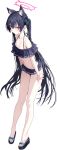 1girl animal_ear_fluff animal_ears bare_shoulders bikini bikini_skirt black_bikini black_hair blue_archive blush breasts cat_ears cat_girl closed_mouth extra_ears frilled_bikini frills full_body game_asset gradient_halo hair_ribbon halo hand_on_own_thigh highres leaning_forward long_hair looking_at_viewer medium_breasts multicolored_halo mx2j navel off-shoulder_bikini off_shoulder official_alternate_costume official_art pink_halo platform_sandals red_eyes ribbon sandals serika_(blue_archive) serika_(swimsuit)_(blue_archive) simple_background solo standing stomach swimsuit tachi-e third-party_source transparent_background twintails very_long_hair 