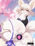 ambiguous_gender anal anal_penetration anthro armwear bangs big_butt blurred_background blush bodily_fluids butt butt_focus butt_grab buttplug buttplug_in_ass buttplug_insertion canid canine clothing colored cum cum_in_ass cum_inside cum_on_butt cum_plugged digital_drawing_(artwork) digital_media_(artwork) disembodied_hand duo eyelashes fennec_fox fingers fox fur genital_fluids hair half-closed_eyes hand_on_butt hi_res inside looking_at_viewer looking_back looking_back_at_viewer male male/ambiguous male_anthro mammal narrowed_eyes object_in_ass pantsless_male penetration plug_(sex_toy) plug_insertion rear_view sex_toy sex_toy_in_ass sex_toy_insertion shaded short_hair smile smug teeth thong topwear true_fox underwear white_body white_fur white_hair ziffir