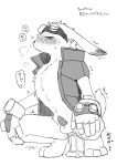 absurd_res ambiguous_fluids anal anal_penetration anatomically_correct anatomically_correct_genitalia anatomically_correct_penis animal_genitalia animal_penis anthro balls biped black_and_white blush bottomless bottomless_anthro bottomless_male clothed clothing cotton_tail crouching digital_media_(artwork) dildo dildo_in_ass dildo_insertion erection eyewear eyewear_on_head fingerless_gloves fur genitals gloves goggles goggles_on_head handwear hi_res jacket japanese_text king_kazma kurimo_jinguy lagomorph lagomorph_penis leporid male male_anthro mammal monochrome object_in_ass open_clothing open_jacket open_topwear paws penetration penis rabbit sex_toy sex_toy_in_ass sex_toy_insertion sketch small_penis solo summer_wars text topwear