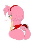 accessory amy_rose anthro big_butt black_nose blush blush_lines breasts butt clothed clothing dialogue dress duskxvi eulipotyphlan eyelashes female fur green_eyes hair hair_accessory hairband head_tuft hedgehog hi_res looking_at_viewer looking_back looking_back_at_viewer mammal panties pink_body pink_fur pink_hair rear_view red_clothing red_dress sega short_hair simple_background sitting solo sonic_the_hedgehog_(series) tan_body tan_fur text thick_thighs tuft underwear upskirt white_background white_clothing white_panties white_underwear wide_hips