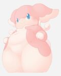 2026 anthro audino biped blue_eyes blush blush_lines breasts closed_smile digital_drawing_(artwork) digital_media_(artwork) eyelashes featureless_breasts featureless_crotch female generation_5_pokemon hi_res low-angle_view mouth_closed multicolored_body navel nintendo nude nude_female pink_body pokemon pokemon_(species) pokemorph simple_background small_breasts smile solo tail tan_body thick_thighs three-quarter_view two_tone_body white_background white_slime_(artist)