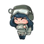  1girl alina_kommunyasha backpack bag blue_boots blue_hair blush blush_stickers boots chibi closed_eyes dress eyewear_on_head full_body green_dress green_thighhighs happy helmet holding holding_bag kamaz-chan knee_boots long_hair non-web_source original russo-ukrainian_war smile soldier solo sweater sweater_dress thighhighs transparent_background wheel z_(russian_symbol) 