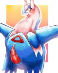 2026 absurd_res animal_genitalia animal_penis anthro belly big_belly blue_belly blush blush_lines bodily_fluids border bubble colored colored_line_art cum cum_bubble digital_drawing_(artwork) digital_media_(artwork) felipotyphlosion generation_3_pokemon genital_fluids genitals glistening glistening_body glistening_eyes glistening_neck gradient_background hi_res latios legendary_pokemon long_neck male male_anthro markings nintendo open_mouth outline overweight overweight_anthro overweight_male penis pokemon pokemon_(species) precum precum_bubble red_eyes red_markings simple_background solo tapering_penis thick_neck white_background white_border wings