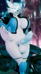 3d_(artwork) 4k 9:16 absurd_res animal_genitalia animal_penis anthro areola areola_slip balls beverage big_balls big_breasts big_penis blender_(artwork) blue_eyes blue_hair blue_knot blue_penis bodily_fluids boots bottomless breasts canid canine canine_genitalia canine_penis cd_projekt_red clothed clothing cybernetics cyberpunk_2077 digital_media_(artwork) exotic_(cyberpunk) footwear fox fur genitals glowing glowing_eyes gynomorph hair hand_on_hip hi_res intersex jacket jacket_only knot legwear looking_at_viewer machine mammal motorcycle outside penis shoes smile smiling_at_viewer solo sweat tekki_(teknotyk) teknotyk thick_thighs thigh_boots thigh_highs topwear topwear_only under_boob vehicle watermark white_balls white_body white_breasts white_fur wide_hips