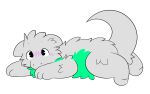 anthro arms_stretched black_eyes blush dragon fur green_body green_fur grey_body grey_fur hi_res lying lying_on_ground male mythological_creature mythological_scalie mythology on_front on_ground scalie snuffles solo