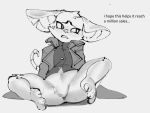 3_toes absurd_res anthro barefoot big_ears blush bodily_fluids bottomless bottomless_female cinder_katt claws clothed clothing english_text featureless_crotch feet female greyscale hi_res longcoat mammal mina_(mina_the_hollower) mina_the_hollower monochrome mouse murid murine notched_ear paws rodent sketch solo spread_legs spreading sweat sweatdrop text toe_claws toes topwear vest yacht_club_games