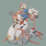 1:1 5_fingers air_vent antennae_(anatomy) bdsm blue_torso bondage bound daisyd2 feet female fingers flustered glistening glistening_body green_eyes gundam gundam_aerial hands_up hi_res living_machine machine mecha mobile_suit mobile_suit_gundam mobile_suit_gundam_the_witch_from_mercury not_furry red_feet ribbon_bondage ribbons robotic_arms robotic_hands robotic_legs sitting surprised thick_thighs thrusters white_body wide_hips