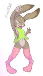 2017 absurd_res anthro areola breasts buckteeth clothing crombie disney eyes_closed female fur hi_res judy_hopps lagomorph legwear mammal multicolored_fur navel open_mouth pink_nose pussy rabbit shirt simple_background solo teeth white_background zootopia 