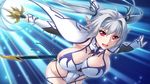  1girl aoi_nagisa_(artist) aoi_nagisa_(metalder) bouncing_breasts breasts bridal_gauntlets covered_navel curvy elf female game_cg huge_breasts light_blue_hair long_hair looking_at_viewer nipple_slip nipples phyllis_hagerhelm pointy_ears red_eyes side-tie_panties sideboob silver_hair sword thong twintails very_long_hair weapon youkoso!_sukebe_elf_no_mori_he 