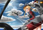  aircraft airplane blonde_hair blue_eyes blush butter_curry gloves grey_hat iron_cross kantai_collection looking_at_viewer me_262 parted_lips prinz_eugen_(kantai_collection) short_hair short_twintails solo teeth twintails white_gloves 