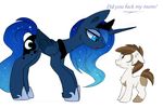  blue_eyes blue_feathers brown_eyes brown_hair cosmic_hair cutie_mark duo equine eyelashes feathered_wings feathers feral friendship_is_magic hair hooves horn magnaluna mammal my_little_pony pipsqueak_(mlp) princess_luna_(mlp) simple_background solo standing white_background winged_unicorn wings 