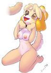  2016 absurd_res animal_crossing anthro areola begging breasts brown_eyes canine crombie disembodied_penis dog duo female fur hi_res human isabelle_(animal_crossing) kneeling male male/female mammal nintendo nipples nude open_mouth penis shih_tzu simple_background solo_focus tongue tongue_out video_games white_background yellow_fur 